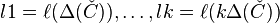 l1 = \ell(\Delta(\check C) ), \ldots, lk =\ell(k\Delta(\check C) )